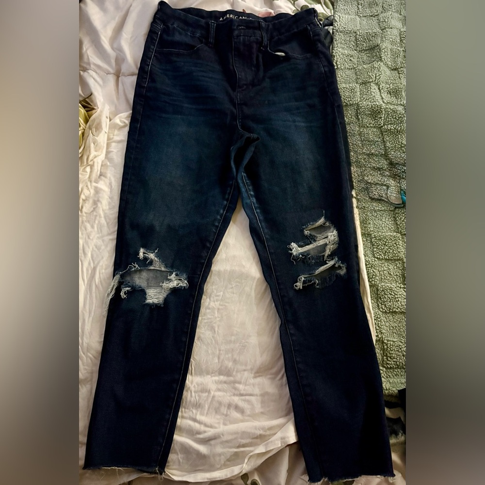 American Eagle Outfitters Dark Blue Distressed Skinny Jeans